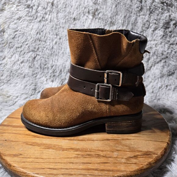 Steve Madden Womens Size 7.5M Brown Leather Biker Cognac Moto Zip Lug Sole Boots - Picture 2 of 12